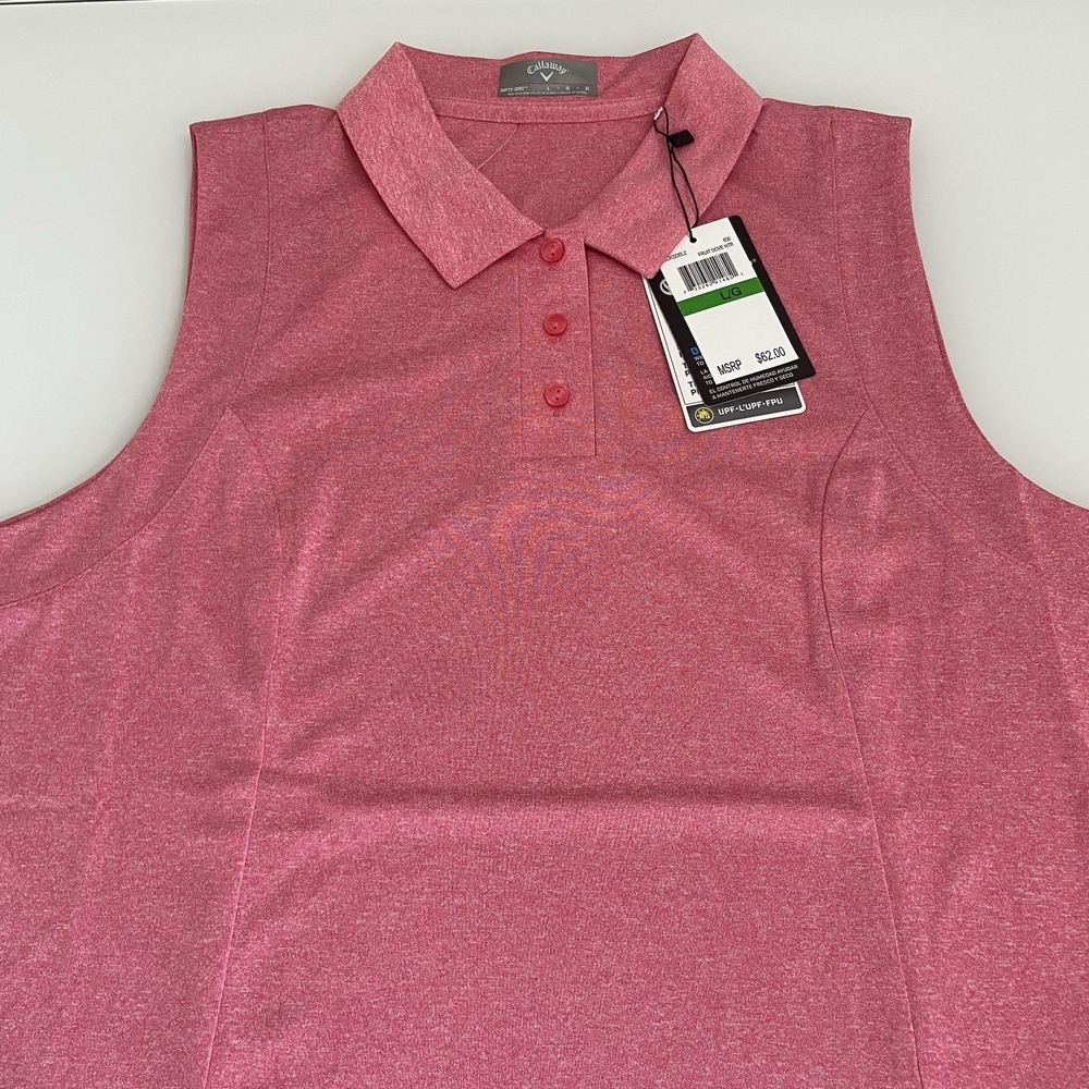 Callaway Women's Sleeveless Opti-Dry Golf Polo Shirt Size L Fruit Dove Heather‎